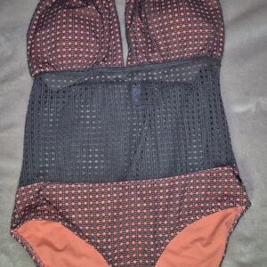 La Vie En Rose Coral and Gray Mesh Swimsuit
